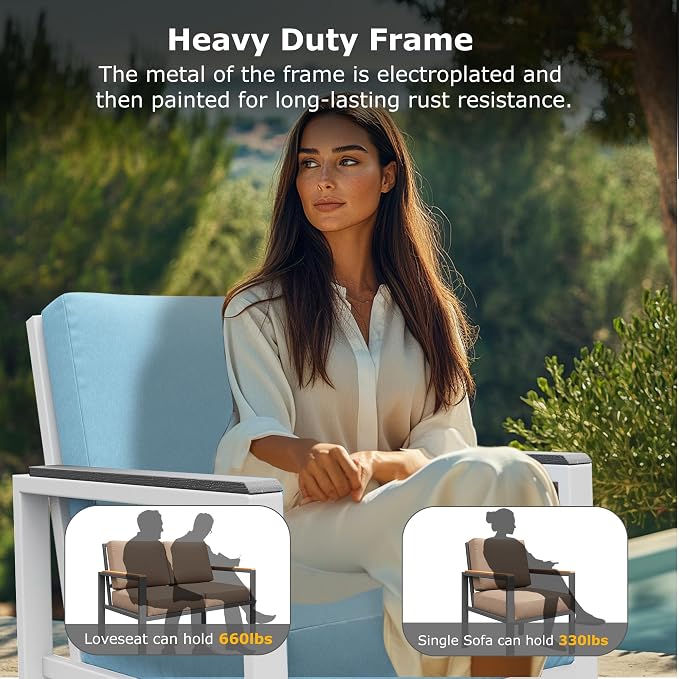 4-Piece Outdoor Patio Furniture Set, Metal Conversation Sofa Set - Image 6