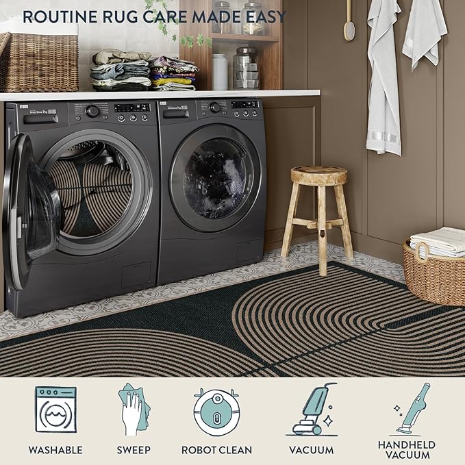 Lahome Enfys Modern Rainbow Round Rug, 6ft Easy Jute Circle Patio Rug Washable - Image 6