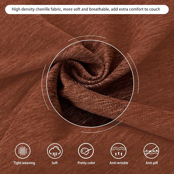 DREAMINGO Chocolate Brown Couch Cover Chenille Sofa Covers - Image 4