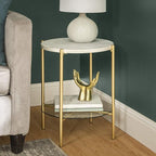 Walker Edison Blaine Mid Century Modern Marble and Glass Round Accent Table - Image 5