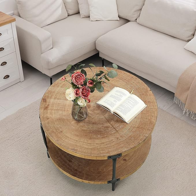 Awescuti Round Boho Wood Coffee Table - Image 7