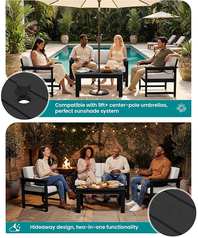 SERWALL 4 Pieces HDPE Outdoor Sofa Set - Image 3