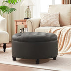 30-Inch Round Storage Ottoman, Button Tufted Ottoman Coffee Table by MIQMICMIK