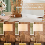 Rattan Table Lamps Set of 2 Wicker Lamps 3 Way Dimmable Touch Control Farmhouse - Image 3