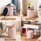 Set of 2 Round Storage Ottomans, Velvet Footstool Pouf - Image 3