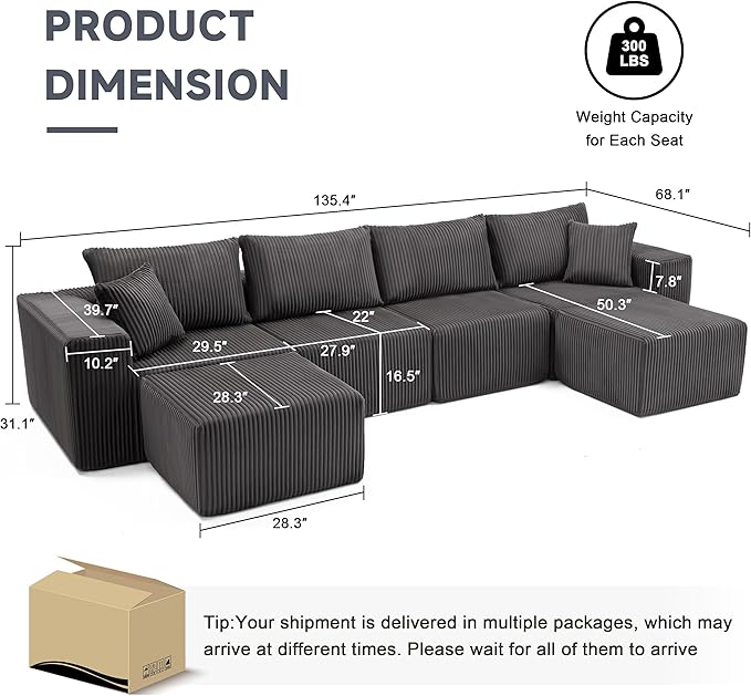 Weture 135.4" Cloud Couch Sectional, Modular Sectional Sofa - Image 3