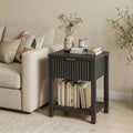 Fluted Night Stand with Golden Handle, Mid-Century Nightstands with Drawer by TROJMHome