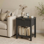 Fluted Night Stand with Golden Handle, Mid-Century Nightstands with Drawer by TROJMHome