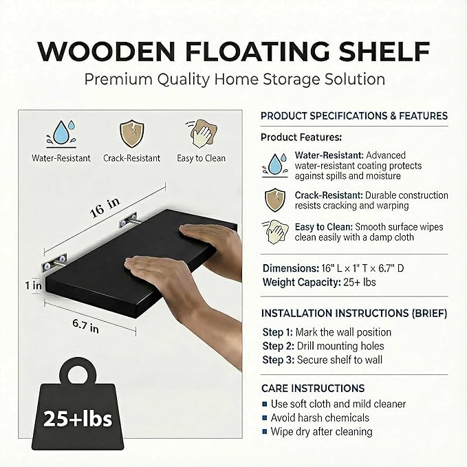 SAUMONIERES Floating Shelves Wall Shelf Solid Wood - Image 3