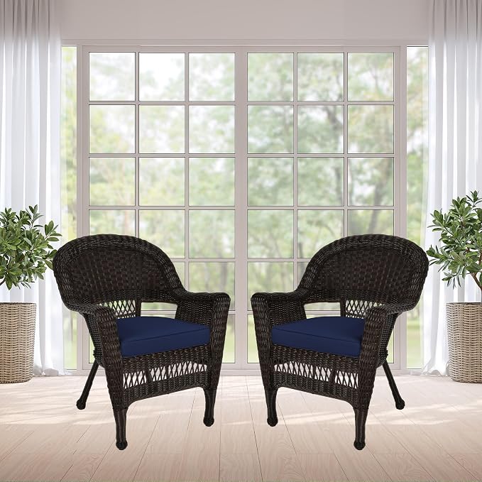 Jeco Wicker Chair with Blue Cushion - Image 9