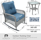 Patio Furniture Set 3 Pieces, Wicker Rocking Bistro Set - Image 7