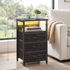 Fixwal Night Stand with Charging Station, LED Nightstand with Fabric Drawers - Image 3