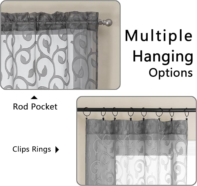 Furman Grey Sheer Curtains 72 inches Long 2 Panels Set, Light Filtering Top Rod - Image 4