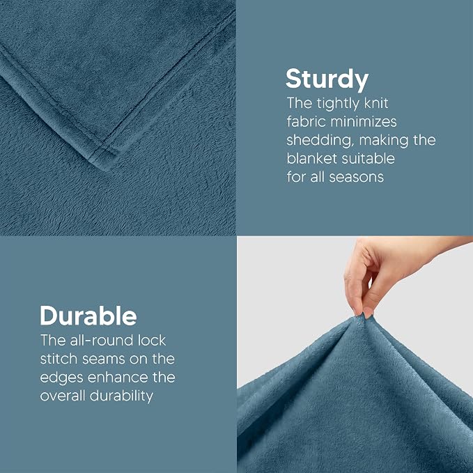 Utopia Bedding Soft Fleece Bed Blanket Queen Size Stone Blue | Microfiber Plush - Image 7