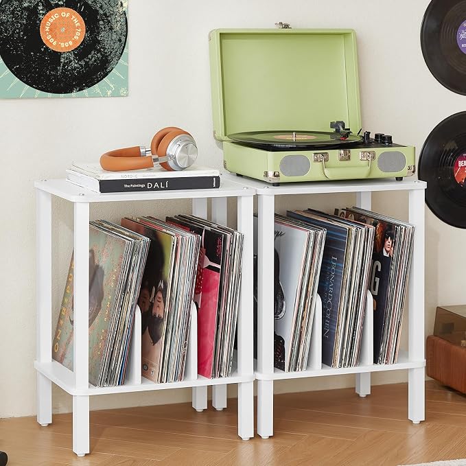 LELELINKY 2-Tier Bamboo Record Player Stand Set of 2 by LELELINKY