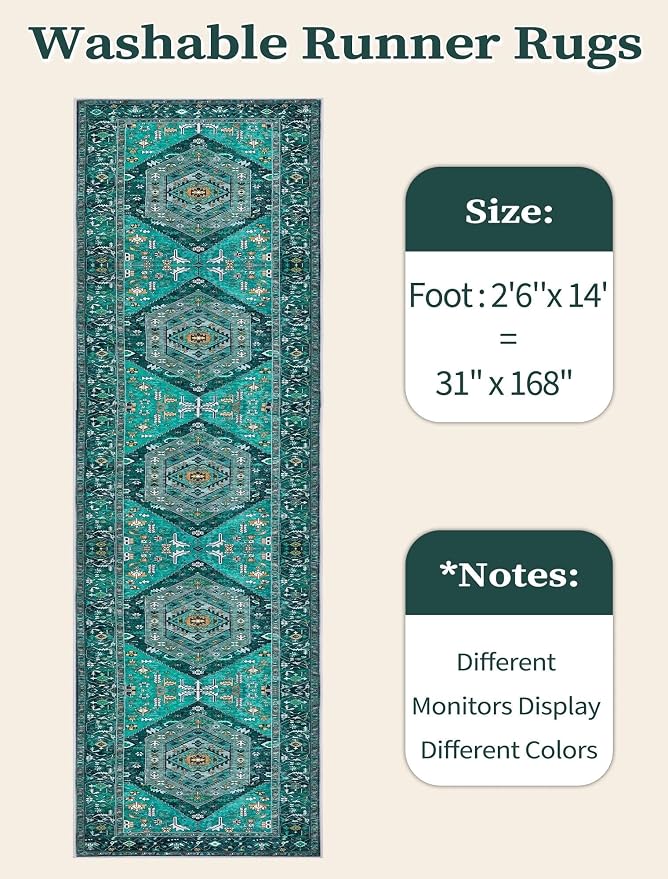 SERISSA 2'6"x14' Washable Non Slip Boho Runner Rug - Image 6