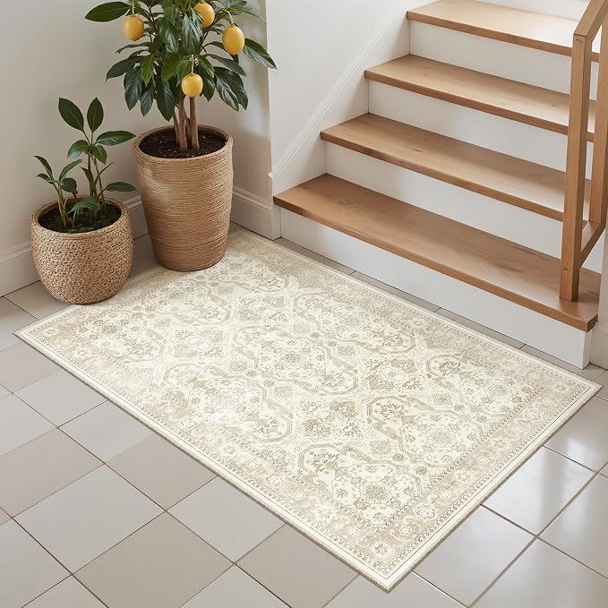 Soalmost 2x3 Washable Rugs for Kitchen Entryway, Small Area Rug Beige/Brown | - Image 3