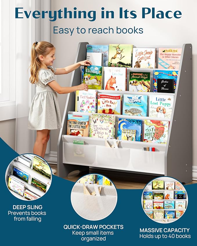 SEIRIONE Sturdy Kids Bookshelf, 4-Tier Book Shelf - Image 5