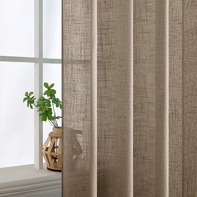 MIULEE Taupe Grey Linen Curtains 52x63 Inch Length 2 Panels - Image 5