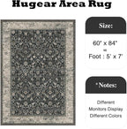 5x7 Black Beige Vintage Floral Washable Area Rug - Image 2