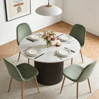Dining Table Set for 4, Mid Century Modern 47 Inch White Marble-Look Wooden - Image 4