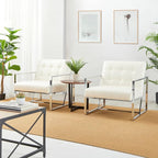 Glitzhome Mid Century White Accent Chair, Modern Living Room Armchairs - Image 7