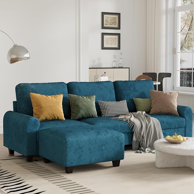 EASE MOOSE Large Seat Velvet L-Shaped Sofa, Soft 4 Seat Couch - Image 3
