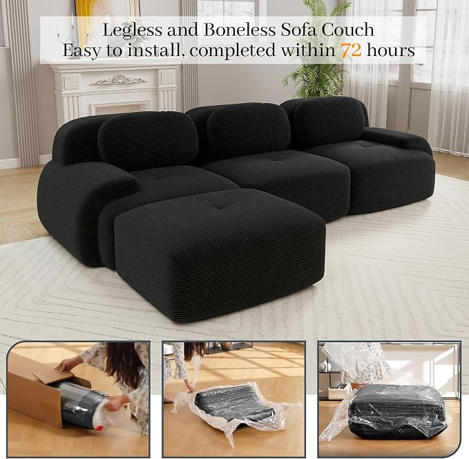 Boneless Sectional Couch, No Assembly Required, 117.3” L Shaped Modular Cloud - Image 9