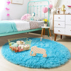 Amdrebio Blue Round Shaggy Rug 4Ft - Image 3