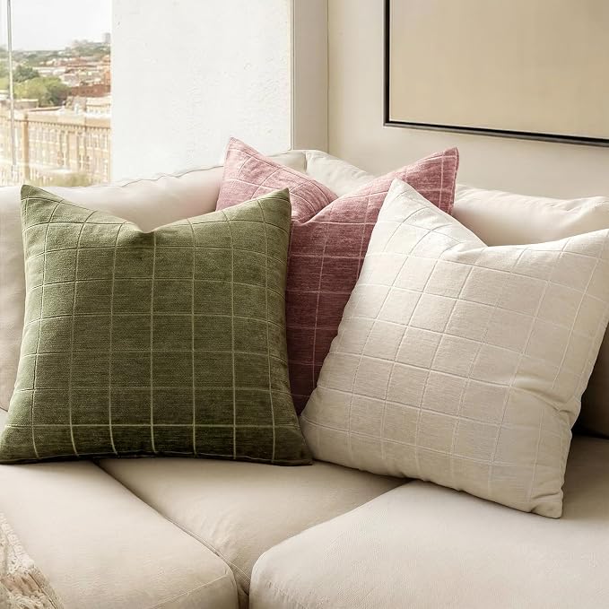 MIULEE Decorative Chenille Check Throw Pillow Covers Vintage Plaid Couch - Image 3