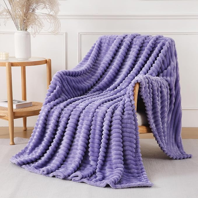 Lavender Throw Blanket for Couch Sofa 108x90 inches Striped Design | Fleece - Image 4