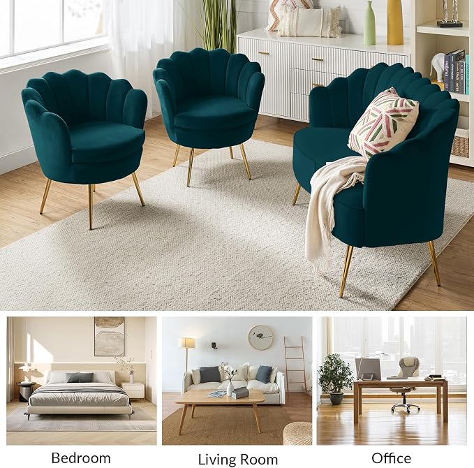 HULALA HOME 3 Piece Velvet Living Room Furniture Set, Including Loveseat & 2 - Image 7