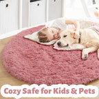 Amdrebio Blush Pink Fluffy Round Circle Rug 4Ft - Image 3