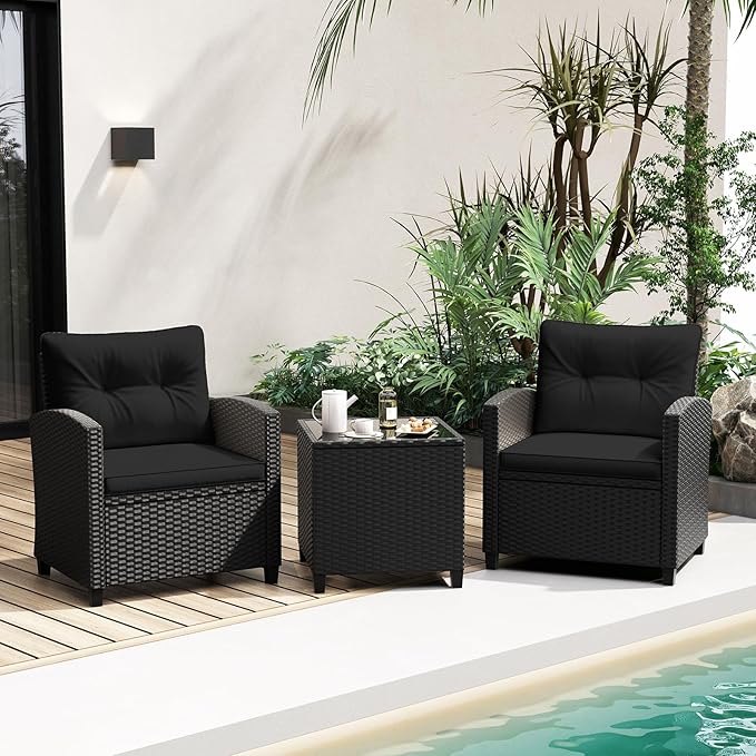 Tangkula 3 Piece Patio Furniture Set, Rattan Conversation Set w/Soft Seat & - Image 3