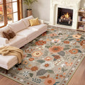 RELEANY Floral Washable 8x10 Area Rugs Brown/Brick | Flower Carpet Print Boho by RELEANY