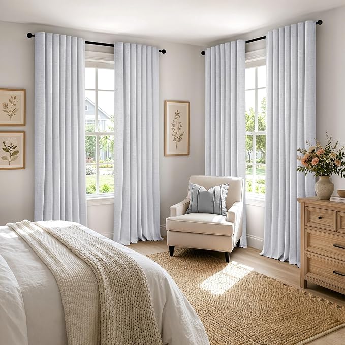 MIULEE 100% Blackout Linen Curtains 42 x 63 Inch Grayish White 2 Panels | - Image 8