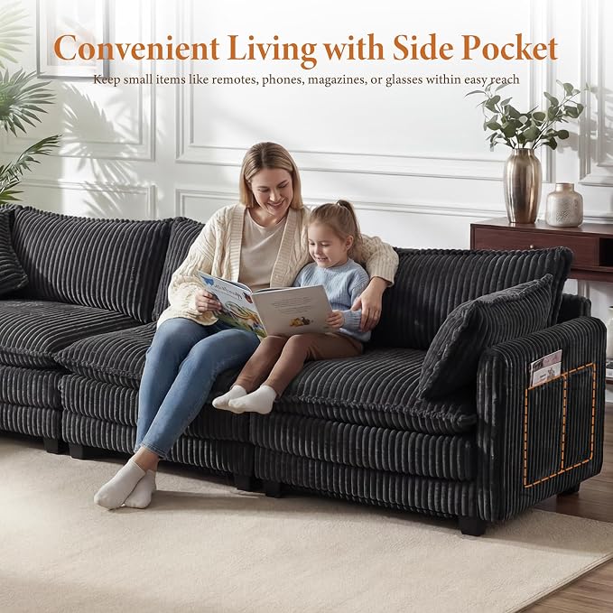 Vesgantti 143" U Shaped Sectional Modular Couch, Comfy Corduroy Upholstered - Image 4