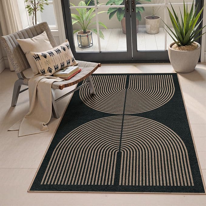 Lahome Modern Rainbow Easy Jute Outdoor Patio Rug, 3x5 Black Office Rug | - Image 7