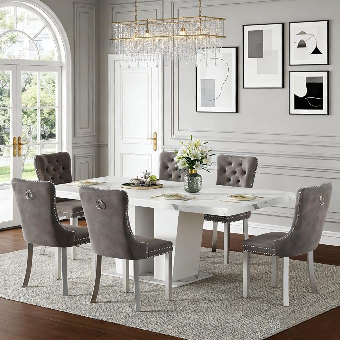 Henf 7 Pieces Faux Marble Dining Table Set - Image 3