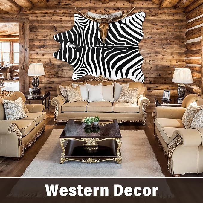 Faux Zebra Rug, Zebra Print Rug Animal Hide Rugs, 4.6 x 5.2 Ft Black | Premium - Image 8