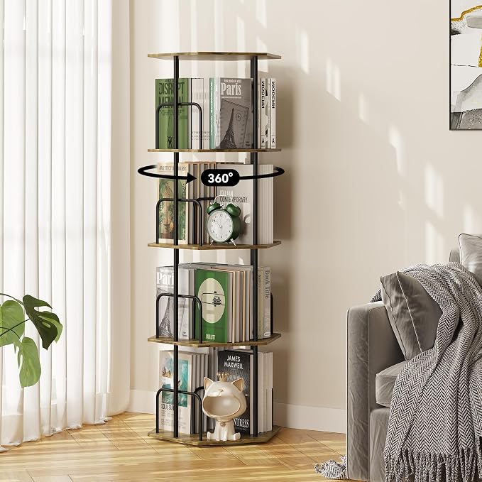SUNMORY 4 Tier Rotating Bookshelf Tower, Revolving 360 ° Spinning Bookcase by SUNMORY