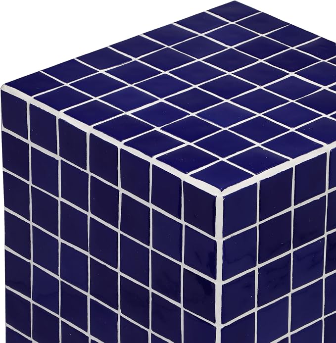 JONATHAN Y Callista Navy Modern Ceramic Tiled Cube Side Table, 18-Inch Glossy - Image 4