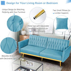 70” Velvet Futon Sofa Bed with 2 Pillows and Adjustable Armrests, Convertible - Image 4