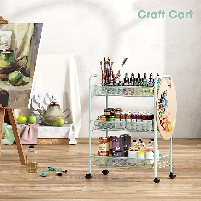 TOOLF 3-Tier Metal Rolling Cart, Mesh Wire Easy Assemble Utility Cart, Storage - Image 7
