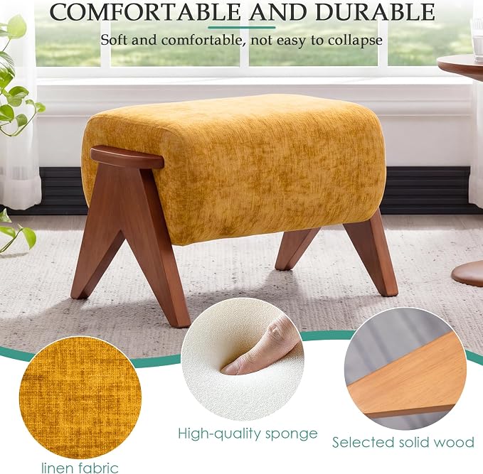 Linen Padded footstools Mid Century Modern Ottoman - Image 3