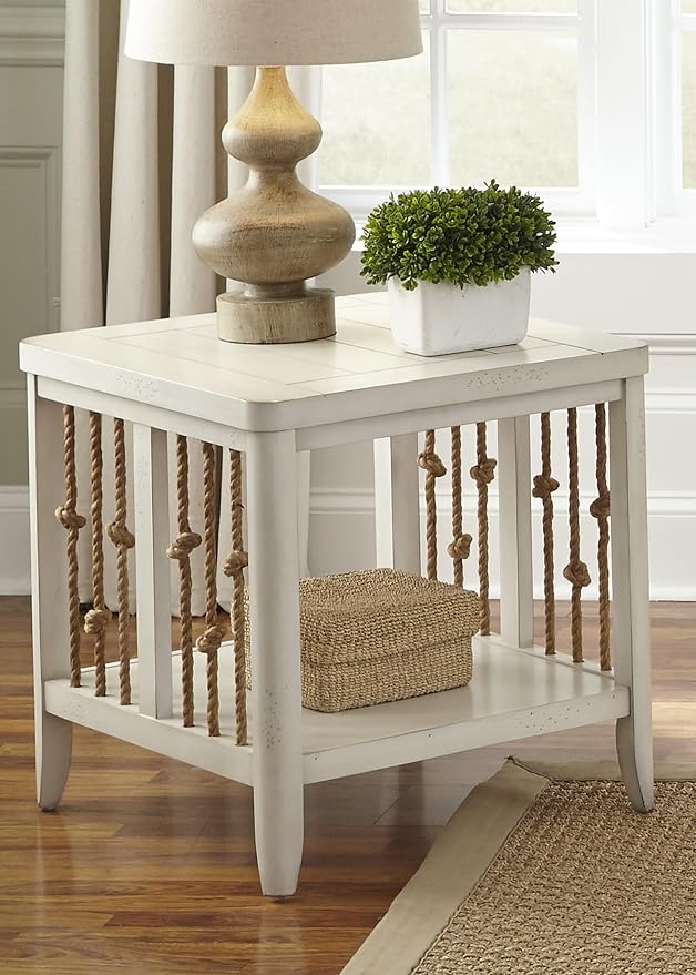 Pemberly Row Coastal Wood End Table, Knotted Rope End Panels, Planked Top - Image 2