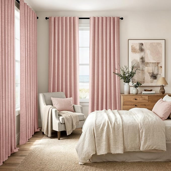 MIULEE 100% Blackout Linen Curtains 42 x 84 Inch Blush Pink 2 Panels | Thermal - Image 8