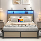 Lifezone Full Bed Frame with 2-Tier Storage Headboard, Metal Platform Bed Frame - Image 4