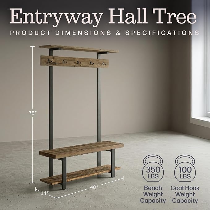 Alaterre Furniture Pomona Entryway Hall Tree – Modern Farmhouse 48-Inch Solid - Image 2