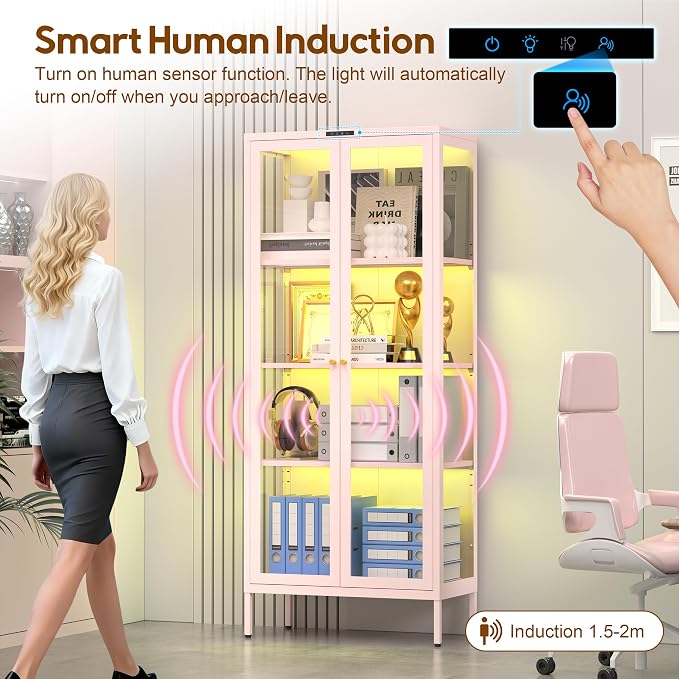 UNICOLY Display Cabinet with Glass Doors, Glass Display Cabinet with 8 Color - Image 4
